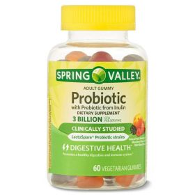 Spring Valley Inulin Probiotic Supplement Vegetarian Gummies, Assorted Fruit, 60 Count