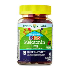 Spring Valley Zero Sugar Kids Melatonin Sleep Support Dietary Supplement Gummies, Blackberry and Raspberry, 1 mg, 60 Count