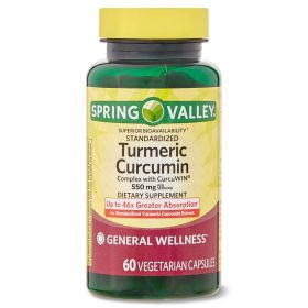 Spring Valley Turmeric Curcumin Complex with CurcuWIN General Wellness Dietary Supplement Vegetarian Capsules, 550 mg, 60 Count
