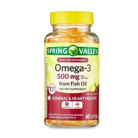 Spring Valley Omega-3 Fish Oil Softgels, Lemon, 500 mg, 60 Count