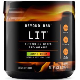 Beyond Raw¬Æ LIT‚Ñ¢ Pre-Workout Powder, Gummy Worm, 250mg Caffeine, 7.44 oz