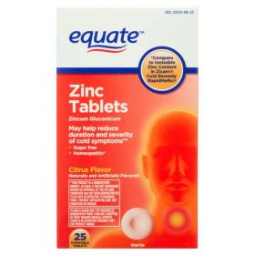 Equate Zinc Chewable Tablets;  Citrus Flavor;  25 Count