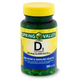 Spring Valley Vitamin D3 Supplement;  50 mcg 2; 000 IU;  200 Count