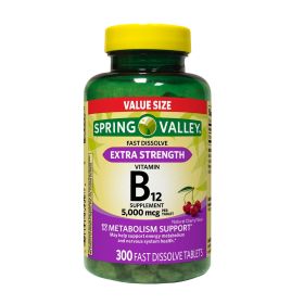 Spring Valley Extra Strength Vitamin B12 Fast Dissolve Dietary Supplement;  5000 mcg;  300 Count