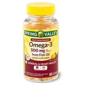 Spring Valley Omega-3 Fish Oil‚Ä† Softgels;  500 mg;  60 Count