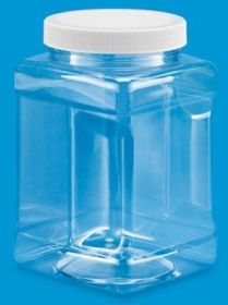 Clear Food Grade PET Plastic Square Grip Storage Jar w/Cap - 64 Fluid Ounces - 6-Jar Pack (7-8 Cup Storage Capacity) by Pride Of India 64 oz