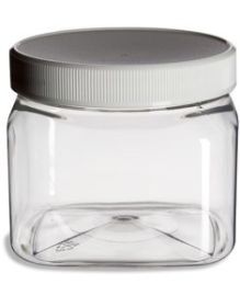 Clear Food Grade PET Plastic Square Storage Jar w/ Cap - 16 Fluid Ounces (2-3 Cup Storage Capacity) - BUY 1 GET 1 FREE (MIX AND MATCH)