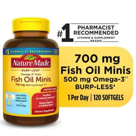 Nature Made Burp Less Omega 3 Fish Oil Supplements 700 mg Minis Softgels;  120 Count (Brand: Nature Made)